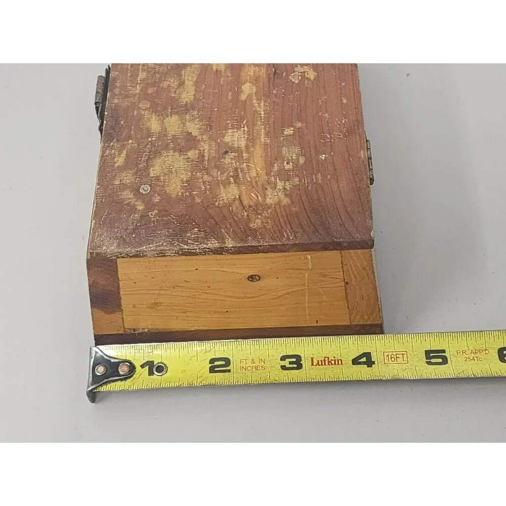 Vintage Small Cedar Wood Jewelry Keepsake Box Solid Wood Construction Stamped101